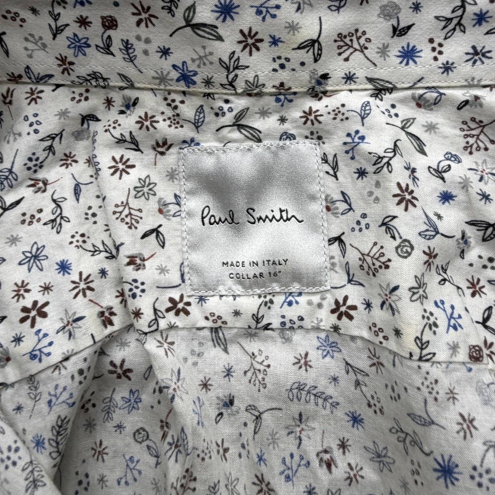 Paul Smith Shirt Mens White Floral Button Up Long Sleeve Made In Italy Cotton - Picture 2 of 12